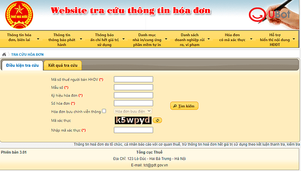 Web tra cứu thông tin hóa đơn